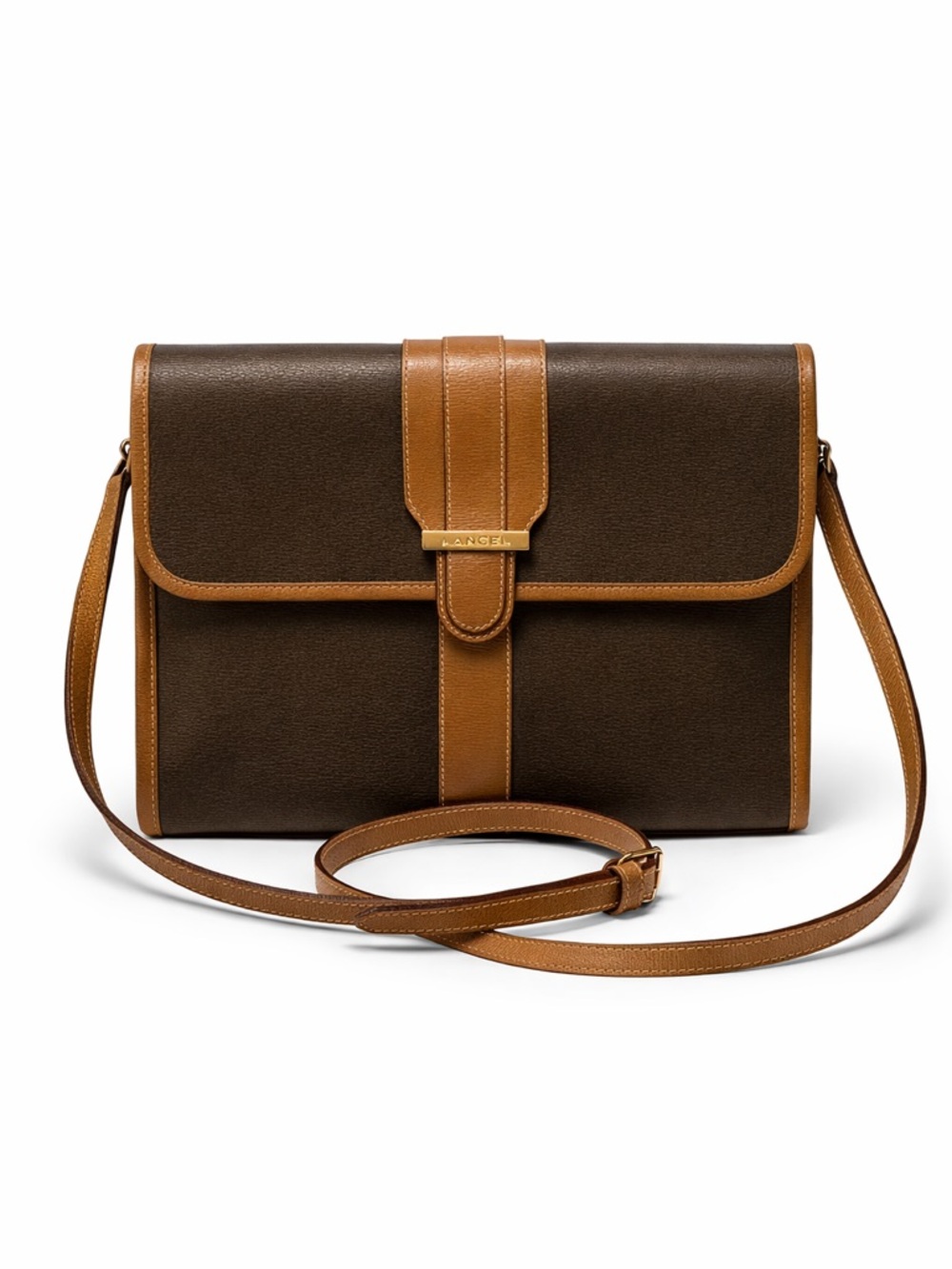 Lancel Brown Leather Vintage Shoulder Crossbody  Clutch Bag